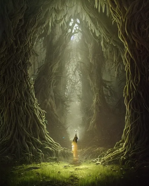 Image similar to highly detailed surreal vfx portrait of a cursed crown in a shadowy forest by a willow tree, stephen bliss, unreal engine, greg rutkowski, loish, rhads, beeple, makoto shinkai and lois van baarle, ilya kuvshinov, rossdraws, tom bagshaw, alphonse mucha, global illumination, detailed and intricate environment