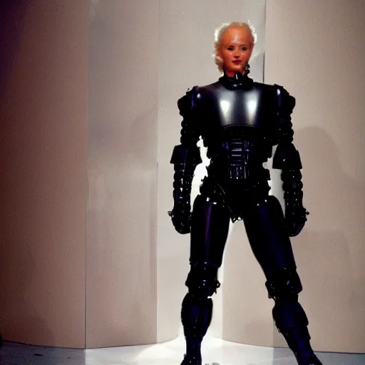 Image similar to robocop with costume design by vivienne westwood, award winning