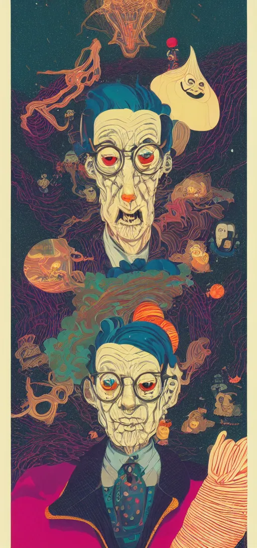 Image similar to a character portrait piece by victo ngai, francis goya, basil wolverton, lisa frank, roy litchenstein