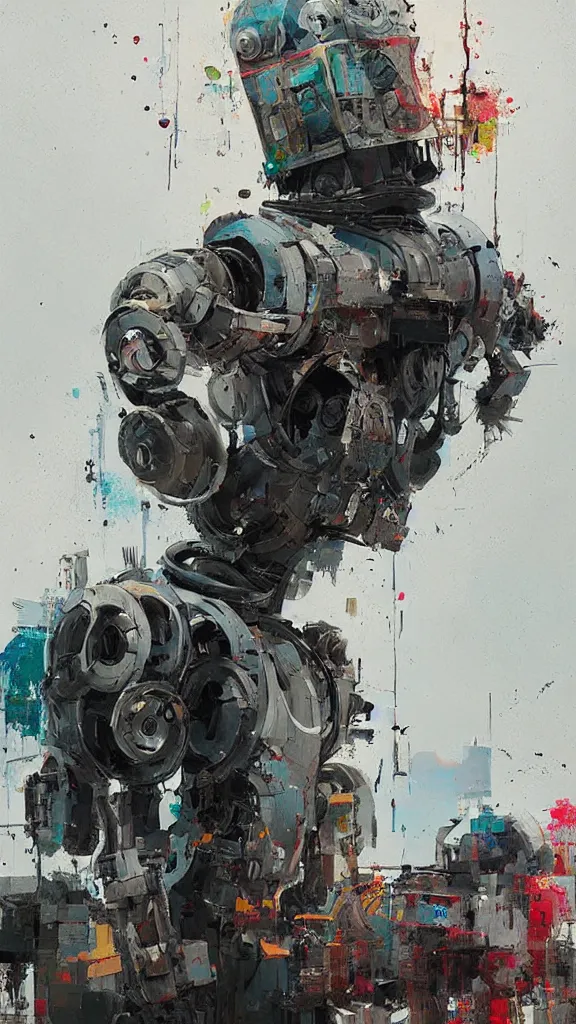 Image similar to robot painting a robot on canvas, intricate, highly detailed, photorealistic, film still, by ismail inceoglu.