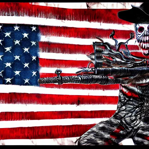 Image similar to weapons american flag scariest horror nightmare by junji ito and horiyoshi iii, digital art, deepdream cosmic, 3 d high definition, trending on artstation, photorealistic, high resolution, 8 k, octane, hyper detailed, trending on deviantart insane details, intricate, elite, ornate, elegant trend, highly detailed and intricate, sharp focus, photography, unreal engine