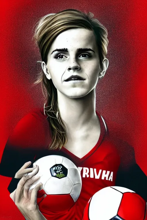 Image similar to a portrait of emma watson as a lokomotiv football player, hyper realistic, highly detailed