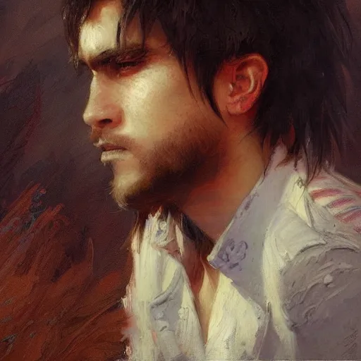 Image similar to A handsome emo man, painting by Gaston Bussiere and Greg Rutkowski, trending on artstation, 4k, 8k,