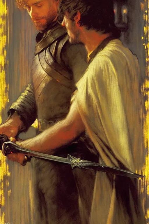 Image similar to attractive male, game of thrones, star wars, the lord of the rings, painting by, gaston bussiere, craig mullins, j. c. leyendecker, edgar degas