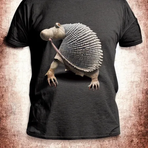 Image similar to black t-shirt, armadillo American patriot, a 3d design, superrealism 8k resolution