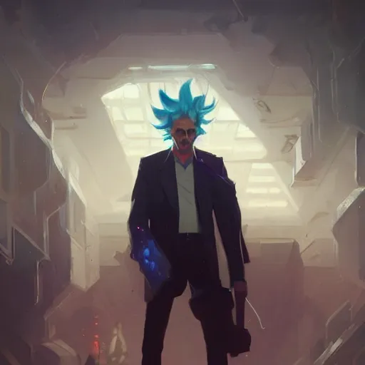 Image similar to portrait of Rick Sanchez, art by greg rutkowski, matte painting, trending on artstation