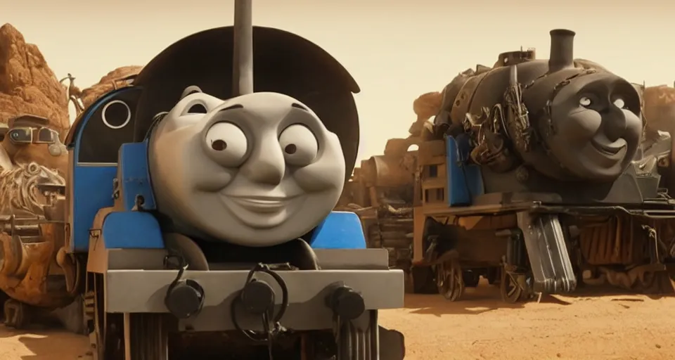 Image similar to armed Thomas the Tank Engine in MAD MAX: FURY ROAD