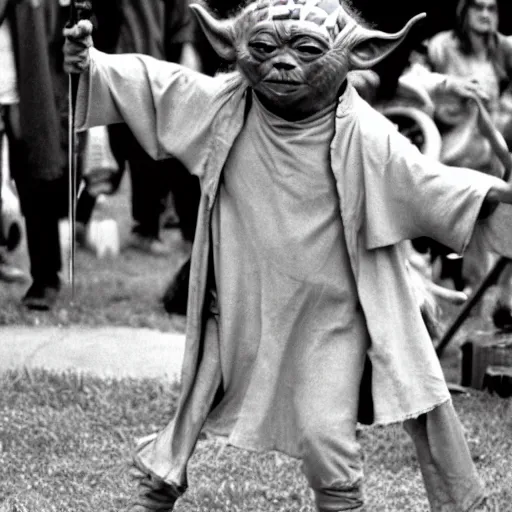 Image similar to yoda performing at woodstock