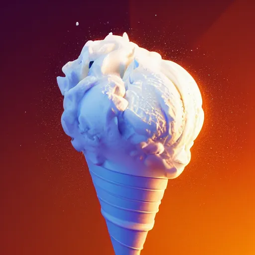 Image similar to dramatic render of a nebulous ice cream cone radiating with flavor, cgsociety, artstation, 4k