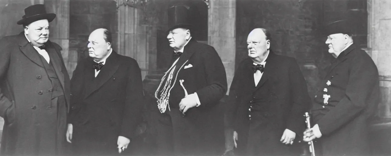 Image similar to vintage photo of Winston Churchill talking to Napoleon Bonaparte