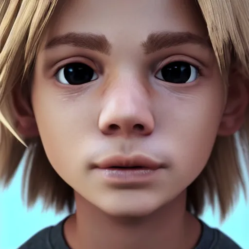 Image similar to detailed face of boy with blonde hair and brown eyes, unreal engine 5 rendered, incredibly highly detailed and realistic, 8 k, sharp focus, studio quality