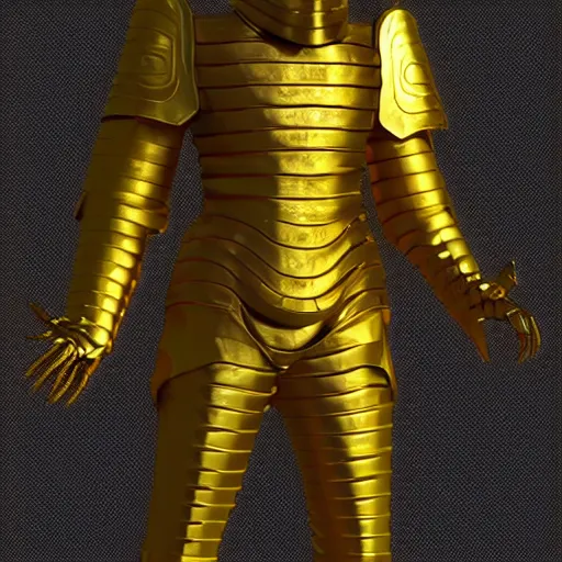 Prompt: a man 4 5 meters tall covered completely with a golden armor, his skin looks like piano keys and can bee seen between the armor, he has wings made of energy in his back, he has a thurible in his hand, he lives in the year 3 0 0 0, unreal engine 5