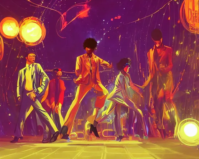 Image similar to a grime tale of the night fever, disco club of the occult, digital painting, artstation, ristan eaton, victo ngai, artgerm, rhads, ross draws, anime styled