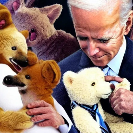 Image similar to joe biden cuddling in heaven with furries