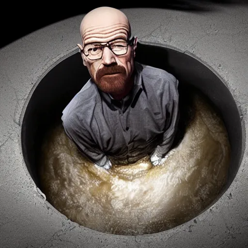 Prompt: Walter white emerging from a sewer hole