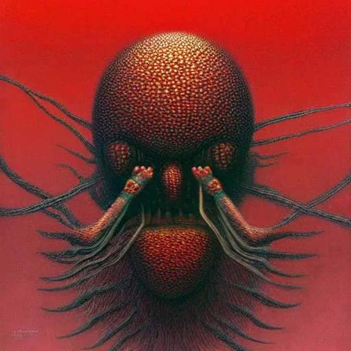 Prompt: weird al yankovic is a spider, in a style of zdzislaw beksinski