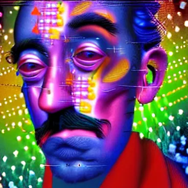 Image similar to portrait of a uncanny artist by Chor Boogie and Salvador Dali collaboration, digital art, mix of aesthetics, close up, high details