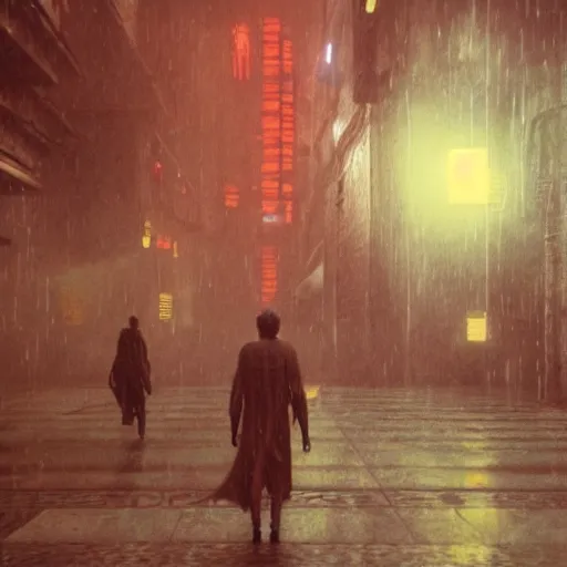 Prompt: movie shot from blade runner, cyberpunk, journey across the urban district | neverland and the gateway between dreams by beksinski, ultra hd rendered