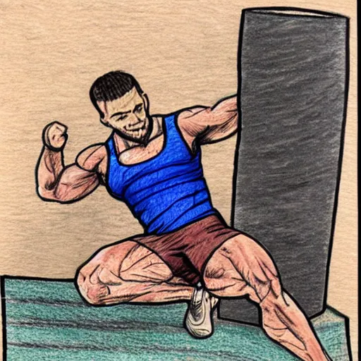 Image similar to coloured drawing of a man leg pressing,