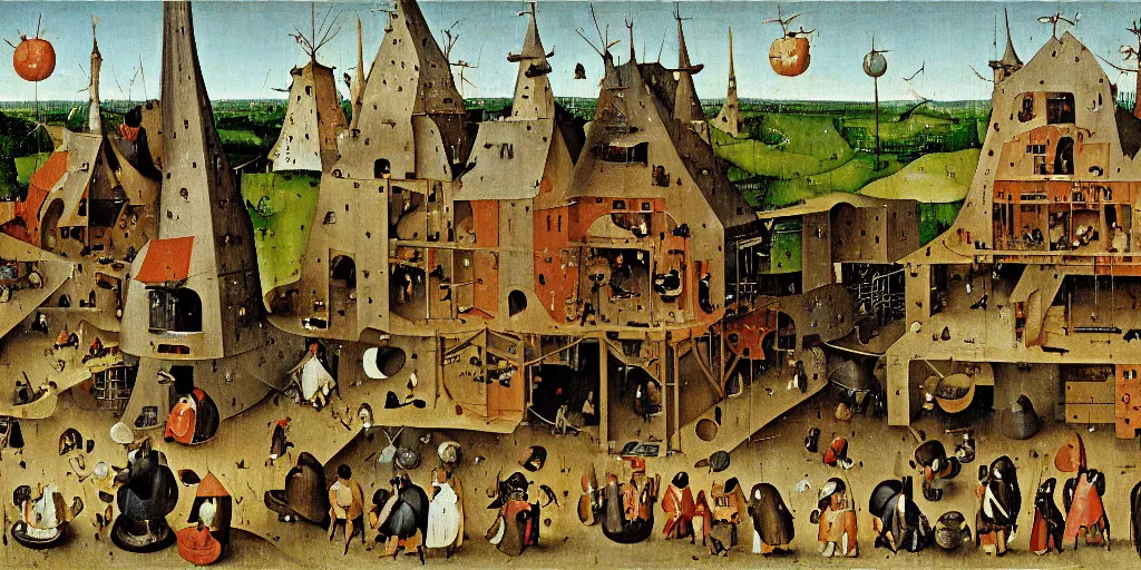 Prompt: a waffle making factory by hieronymus bosch, highly detailed, colorful