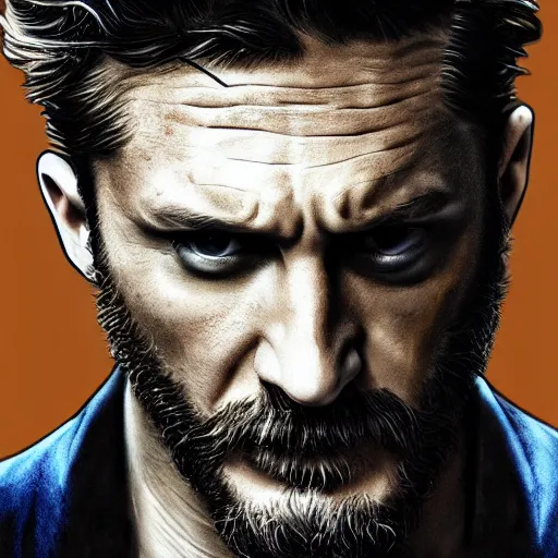 Image similar to Tom Hardy as wolverine in Black leather suit Digital art 4K quality Photorealism