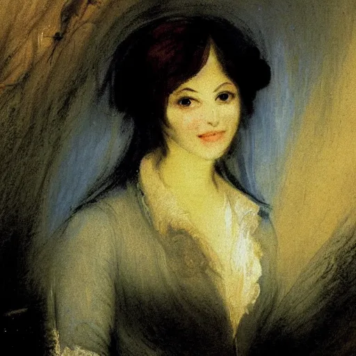 Prompt: morgana from the house in fata morgana, smiling, painted by joseph mallord william turner