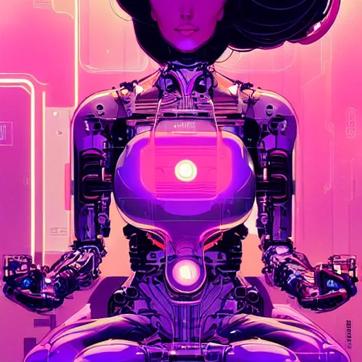 Image similar to a portrait of a beautiful cybernetic woman meditating, cyberpunk concept art by josan gonzales and jean claude meziere and syd mead and moebius