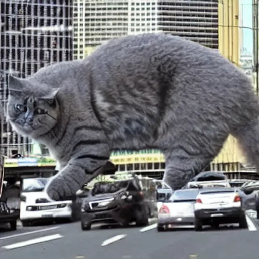 Image similar to giant cat in traffic, ultra realistic, very realistic