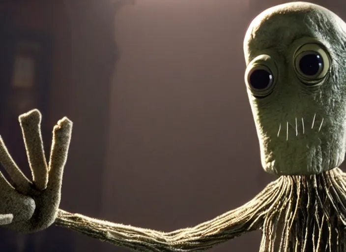 Image similar to film still of salad fingers in the new scifi movie, 4 k