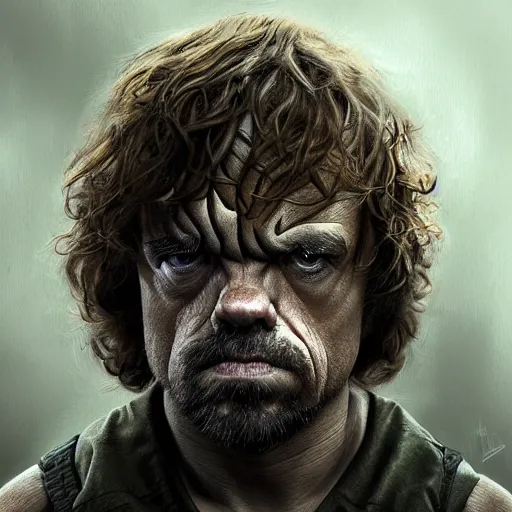 Image similar to peter dinklage as the predator digital painting, extremely detailed, 4 k, intricate, brush strokes, mark arian, artgerm, bastien lecouffe - deharme