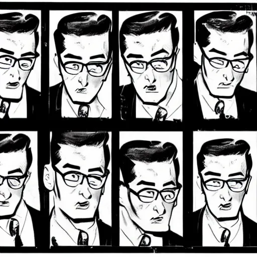 Image similar to A 1950s Style Comic-Like Drawing of Filthy Frank, grainy, realistic, hyperrealistic, very realistic, very very realistic, highly detailed, very detailed, extremely detailed, detailed, digital art, trending on artstation, detailed face, very detailed face, very detailed face, realism, HD Quality, 8k resolution, intricate details, body and head in frame, drawing, inked drawing, comic drawing, neat drawing, 1950s, 50s, in the style of Frank Hampson, in the style of Frank Bellamy, in the style of Dave Gibbons, in the style of Don Lawrence, in the style of Wally Wood