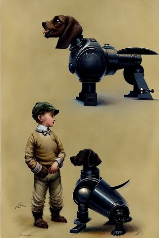 Image similar to (((((1950s boy and his robot box shaped k9 dog. muted colors.))))) by Jean-Baptiste Monge !!!!!!!!!!!!!!!!!!!!!!!!!!!