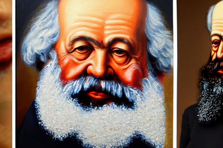 Prompt: ( ( a beautiful 8 k photorealistic masterpiece oil - painting ) ( close up ) and ( zoom out ) ( of ( karl marx and sigmund freud hugging ) ( in funny clothes ( both giggling and having fun ) ) ) ( hyperrealism ) ( 1 6 k ) ( trending on artstation )