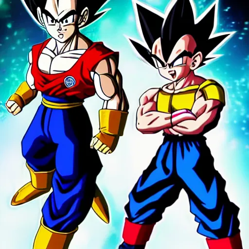 Image similar to dragon ball z vegeta with sidekick lion