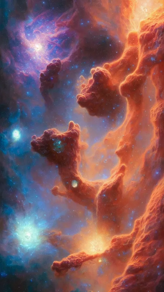 Image similar to psychedelic transcendent puffs! of smoke, space, supernova, nebulae, pillars of creation, high contrast lighting, highly detailed, concept art, art by collier, albert aublet, krenz cushart, artem demura, alphonse mucha