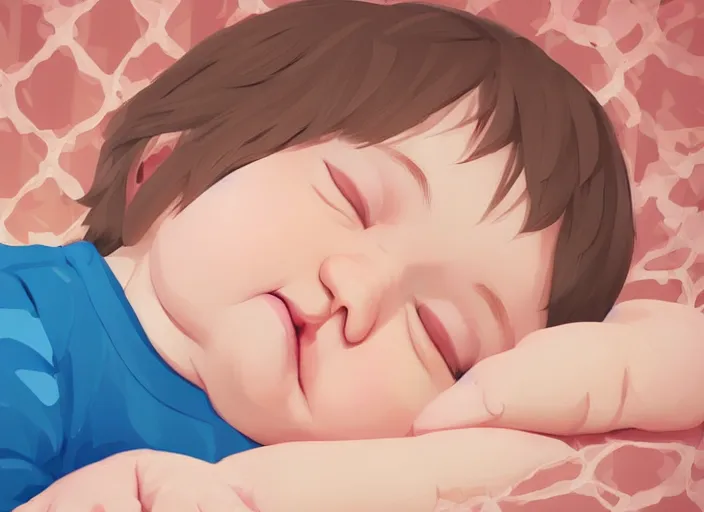 Image similar to a newborn baby with blonde hair sleeping in a crib. clean cel shaded vector art. shutterstock. behance hd by lois van baarle, artgerm, helen huang, by makoto shinkai and ilya kuvshinov, rossdraws, illustration, art by ilya kuvshinov