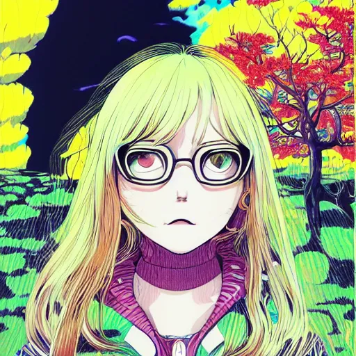 Image similar to a portrait of blonde girl by hiroyuki takahashi, detailed, 4 k, inio asano, junji ito