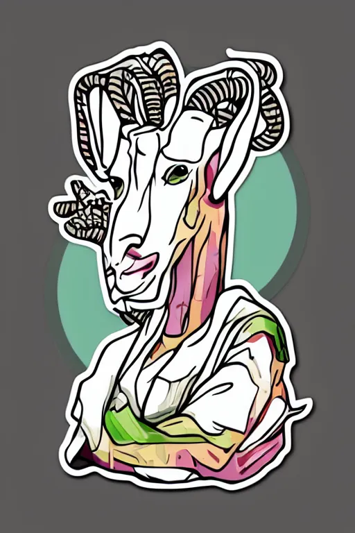 Image similar to Drug addict goat, sticker, andromorphic, colorful, illustration, highly detailed, simple, smooth and clean vector curves, no jagged lines, vector art, smooth