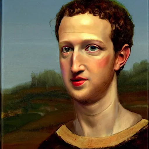 Image similar to mark zuckerburg as a 1 2 th century peasant in england, painting, exhibited at the british museum, oil on canvas, restored