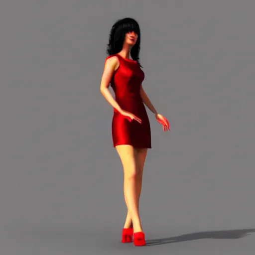 Prompt: woman, red short dress, black hair, octane render, by milo manara, 3 d render, red high heels, face