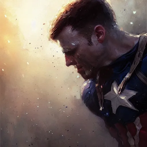 Prompt: captain america crying art, by greg rutkowski