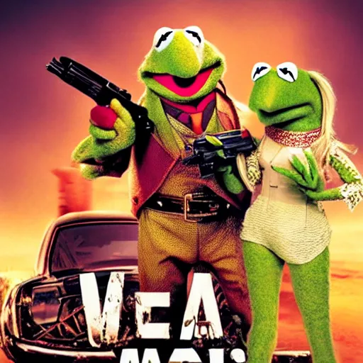 Image similar to the Muppets: mad max, lots of guns, photo