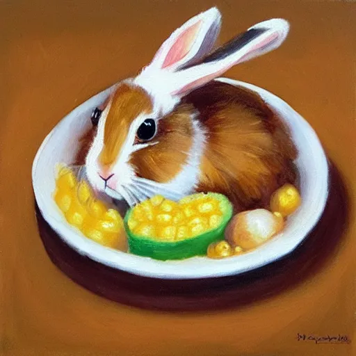 Prompt: oil painting of a rabbit that looks like takoyaki