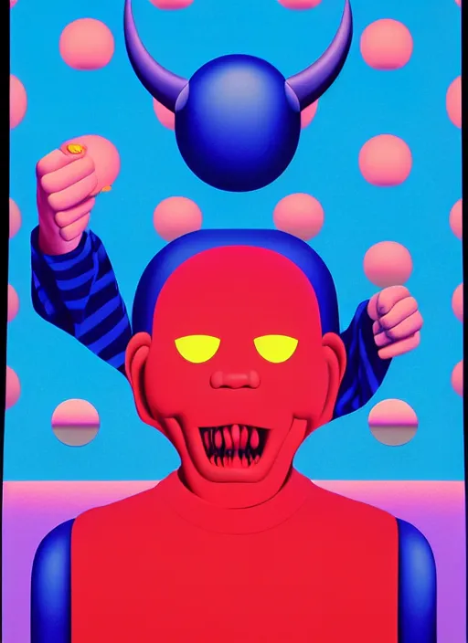 Image similar to devil by shusei nagaoka, kaws, david rudnick, airbrush on canvas, pastell colours, cell shaded, 8 k