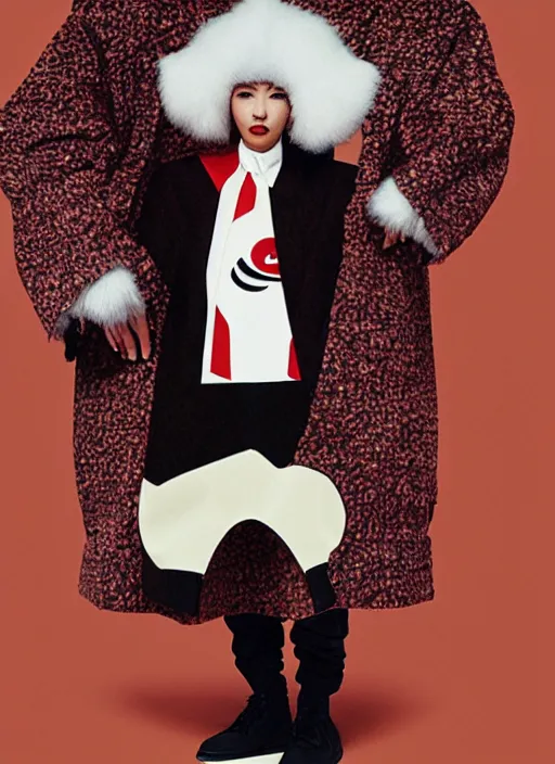 Image similar to Jollibee coat designed by Yohji Yamamoto