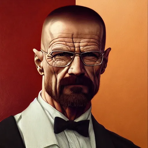 Image similar to the ultimate gigachad, incredibly muscular walter white, walter white with chiseled jawline, trending on /r/moreplatesmoredates, oil on canvas artstation by J. C. Leyendecker and Edmund Blair Leighton and Charlie Bowater octane render