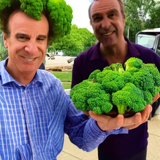 Prompt: saul goodman selling broccoli to old people
