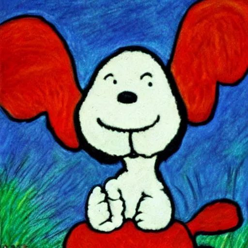 Image similar to snoopy and woodstock by dora carrington, oil pastels