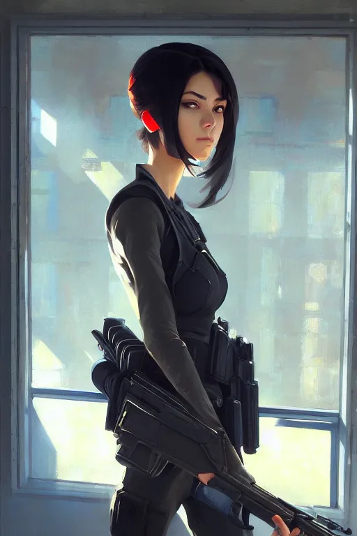 Image similar to a ultradetailed beautiful panting of a stylish swat woman, oil painting, by ilya kuvshinov, greg rutkowski and makoto shinkai