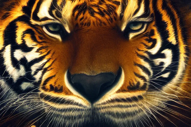 Image similar to An extremely bright studio photograph of a snarling tiger in the style of Salvador Dali, establishing shot, high-quality, professional, dramatic lighting, extremely high detail, trending on artstation